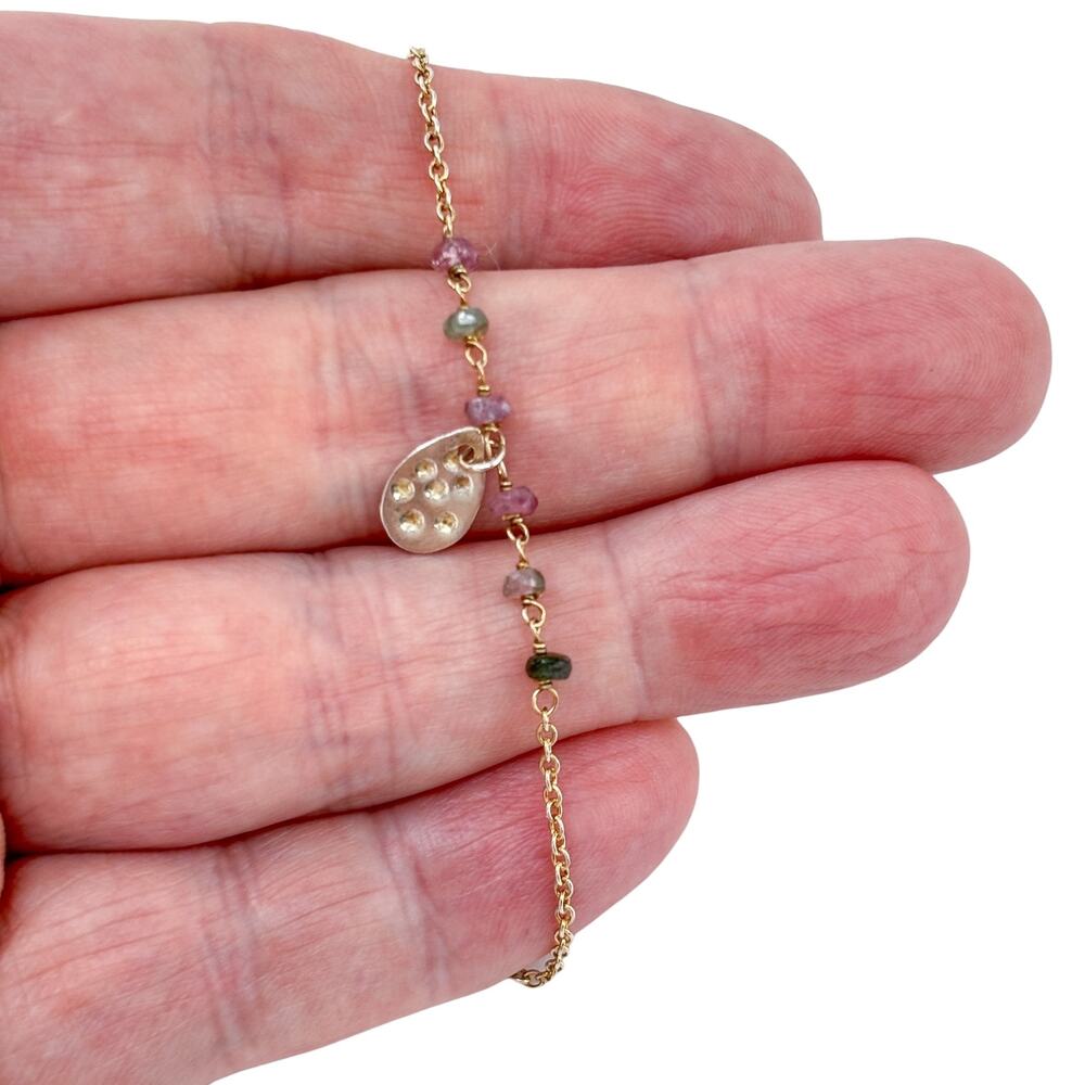 Vintage Gold-Tone Sterling Silver 925 Watermelon Tourmaline Bracelet 6.5"-7.5"